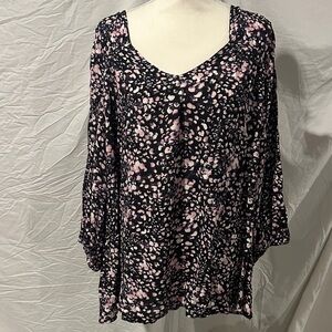 Terra & Sky Black and Pink Patterned Blouse